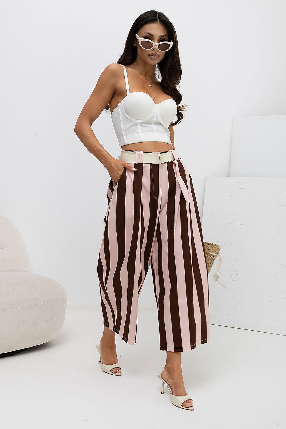  striped culotte trousers wide leg modern style-view-3