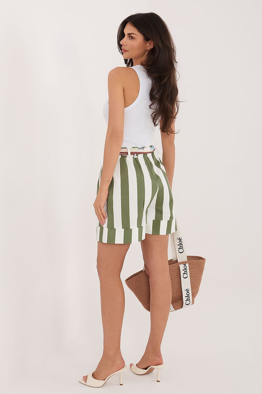 Stripe shorts wide leg elastic waist belt detail-4
