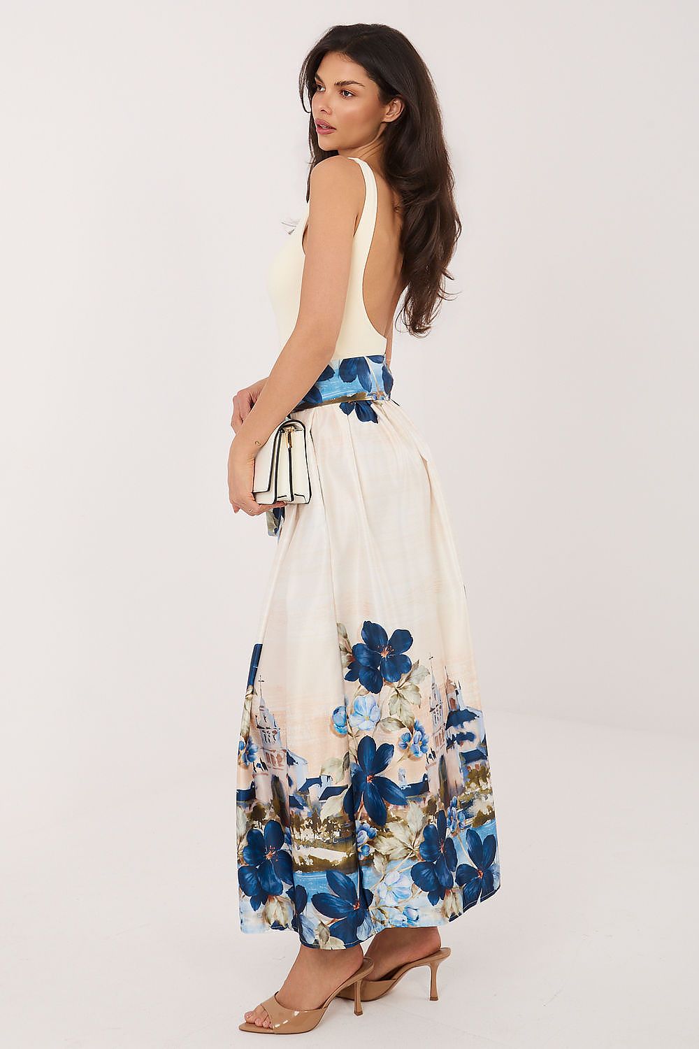 Blue printed midi skirt elegant silhouette modern style-2