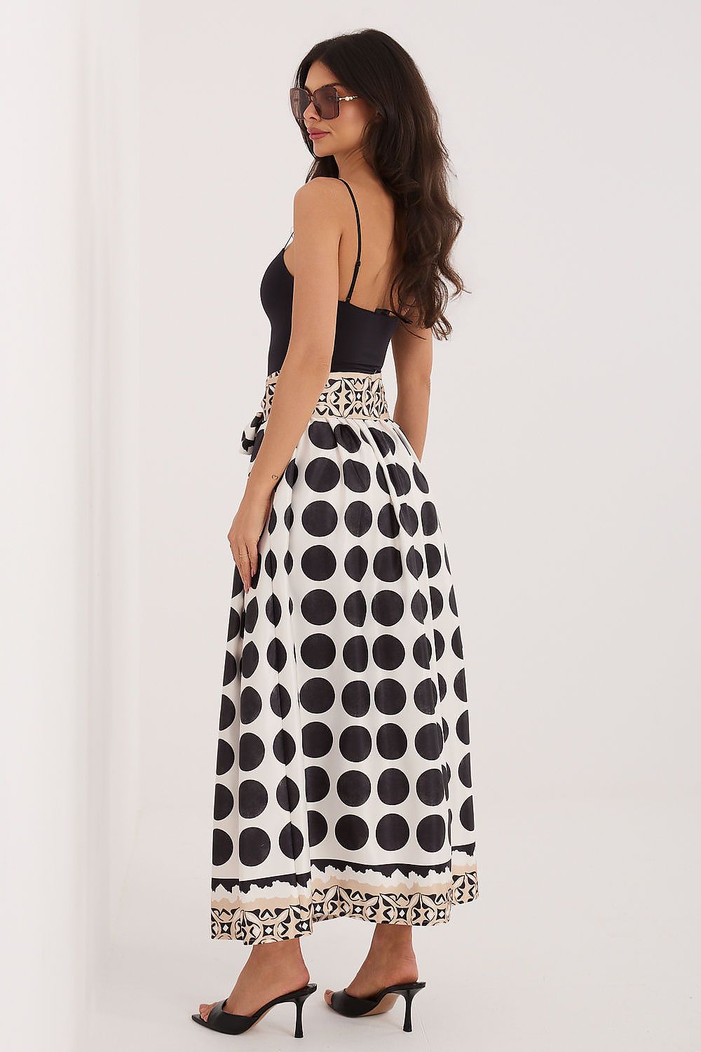 Black printed midi skirt classic elegant silhouette