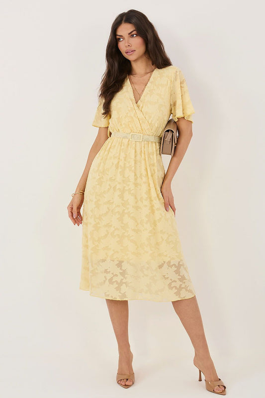  Yellow wrap midi dress bright elegant style