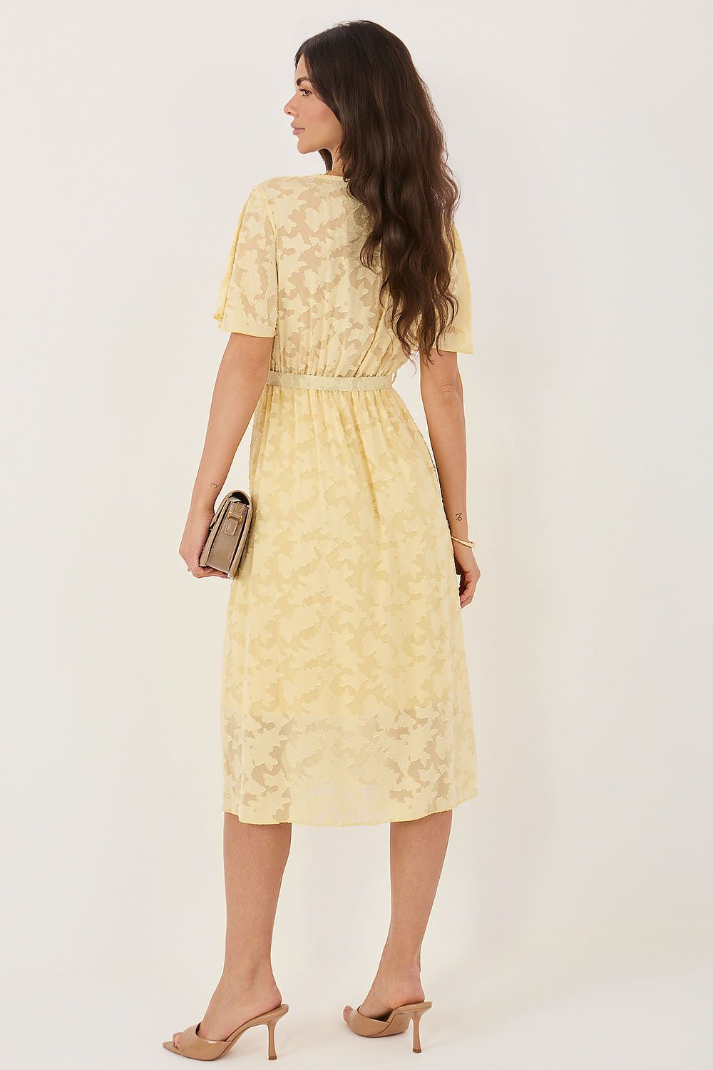  Yellow wrap midi dress bright elegant style-rear-view