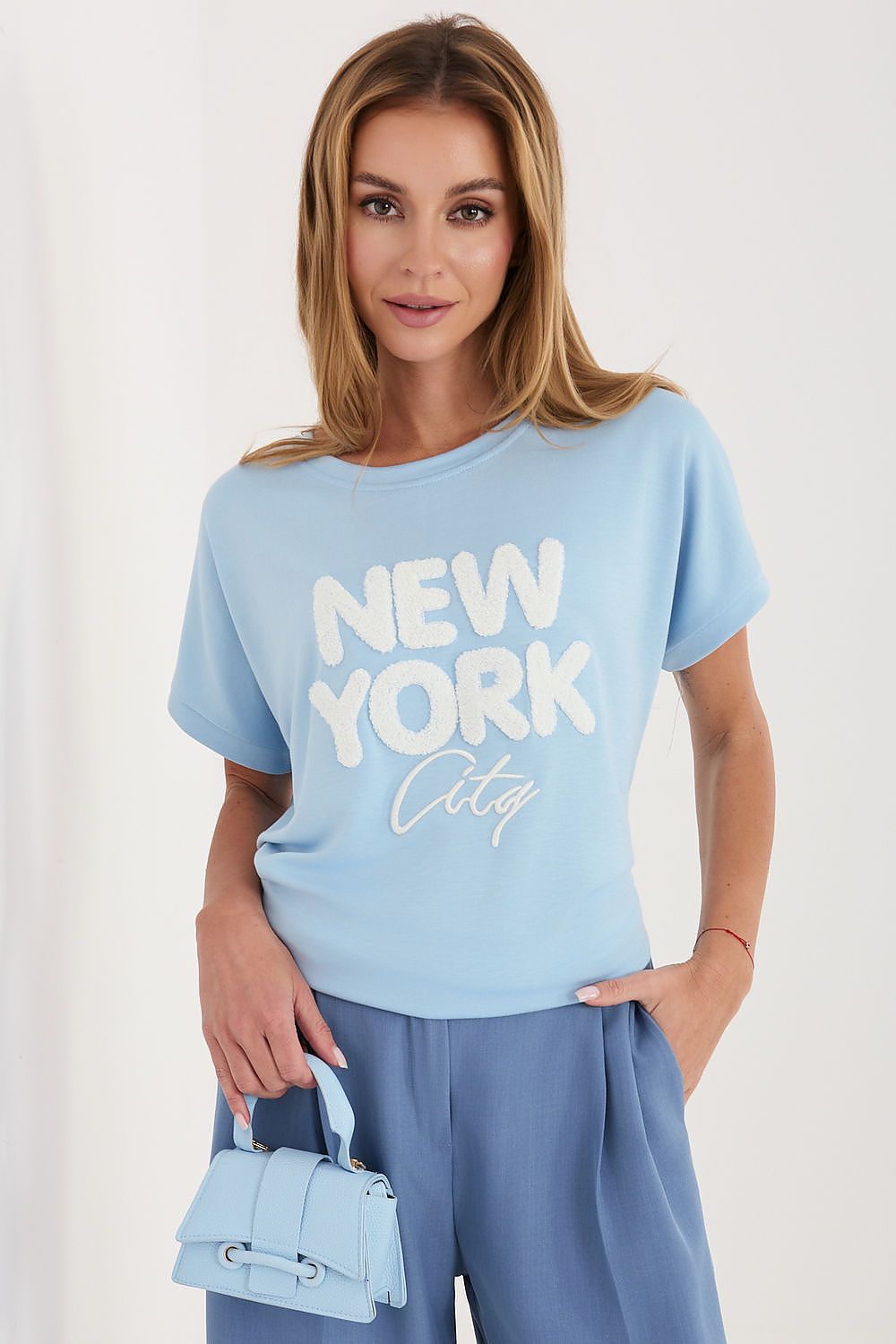 embroidered t-shirt short sleeve casual style-blue