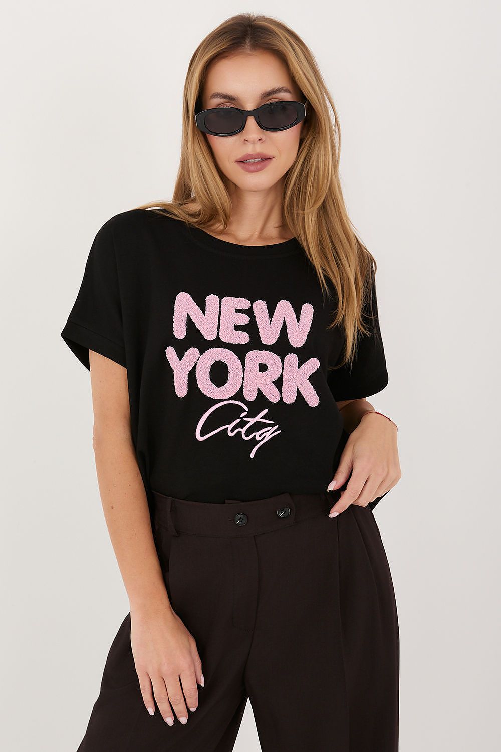 embroidered t-shirt short sleeve casual style-black