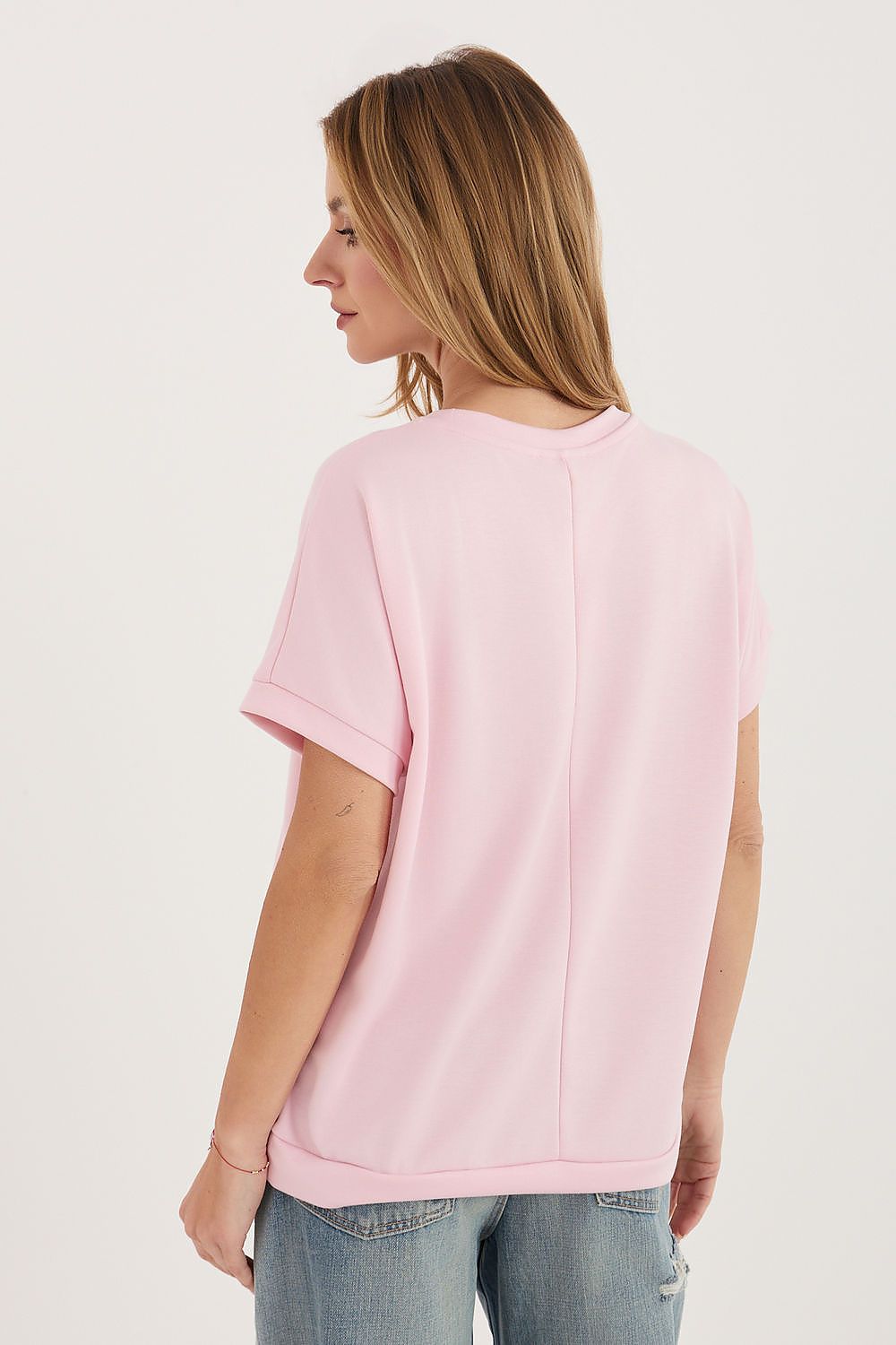embroidered t-shirt short sleeve casual style-pink-rear-view