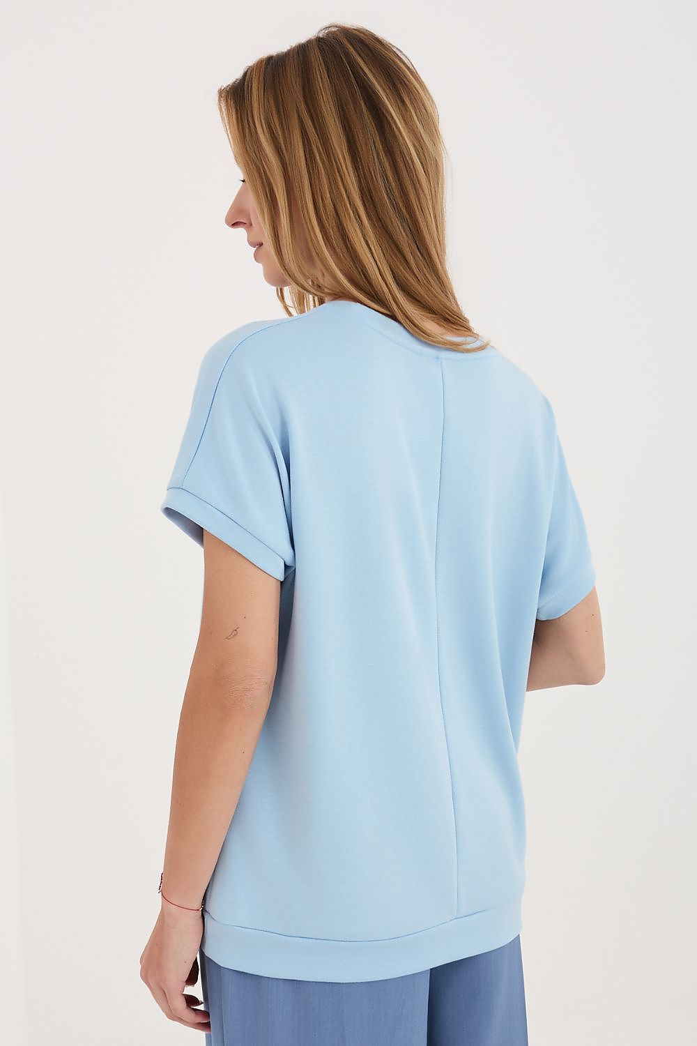embroidered t-shirt short sleeve casual style-blue