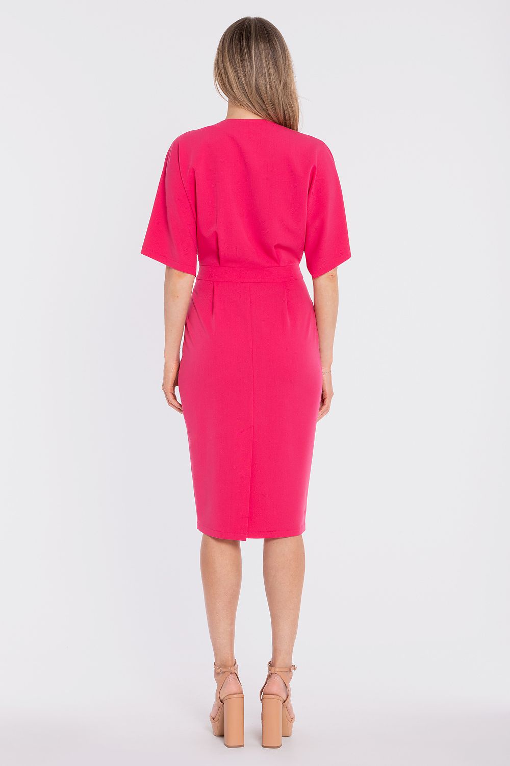  wrap midi dress fitted waist elegant silhouette-rich-pink-ear-view