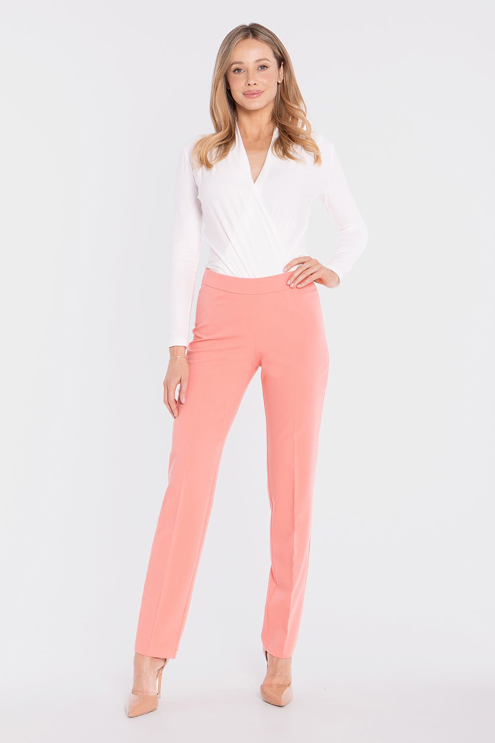 tailored slim trousers high waist elegant fit-pink-full-view