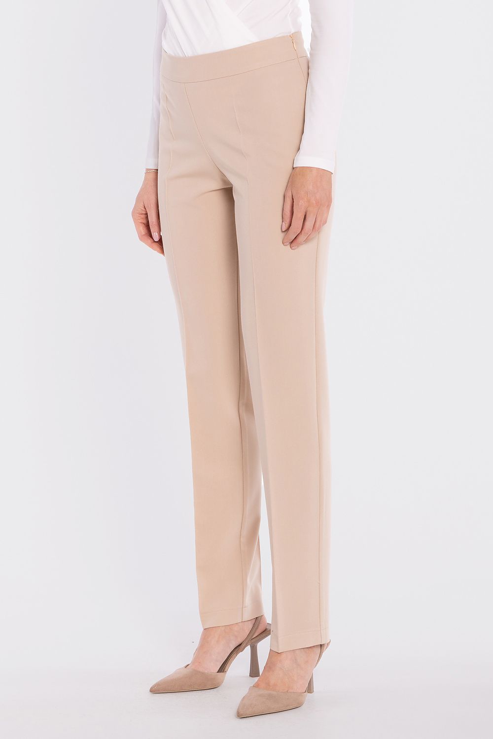 tailored slim trousers high waist elegant fit-beige