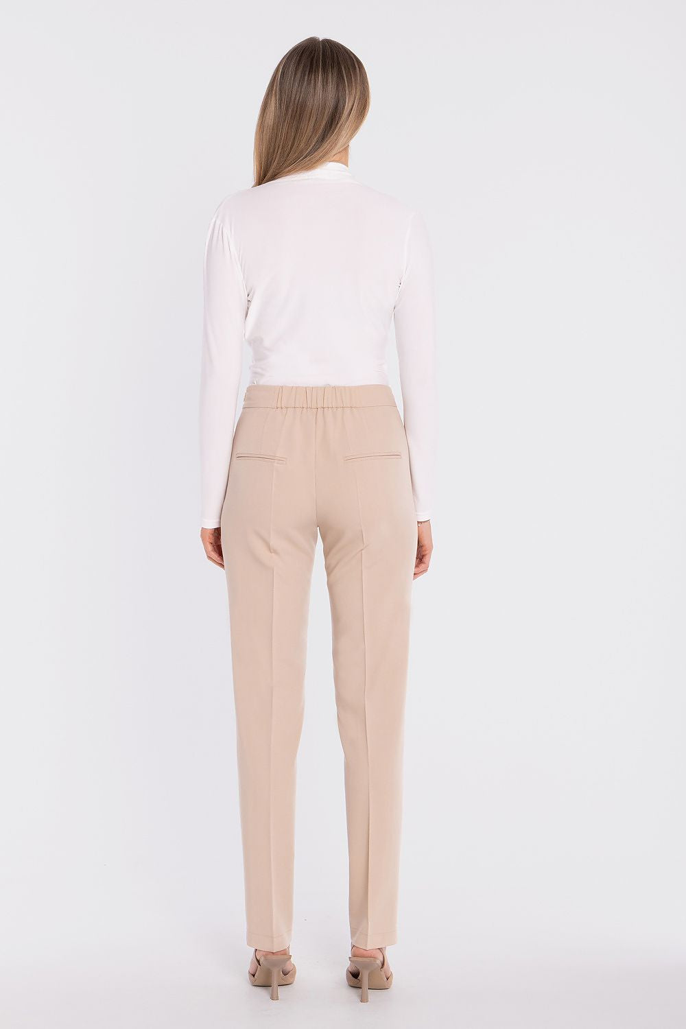 tailored slim trousers high waist elegant fit-beige-rear-view