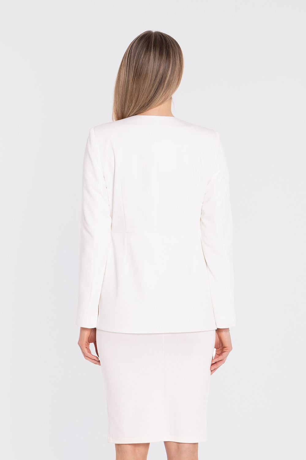 women's blazer tailored silhouette statement style-white-beige-rear-view