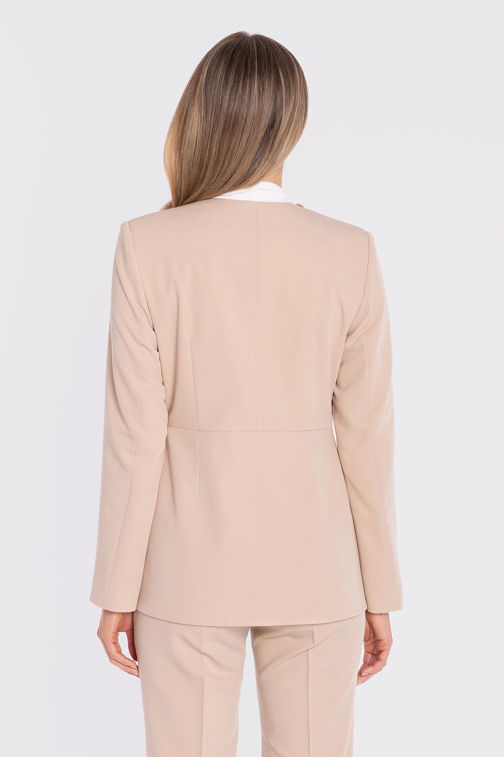 women's blazer tailored silhouette statement style-rich-beige-rear-view