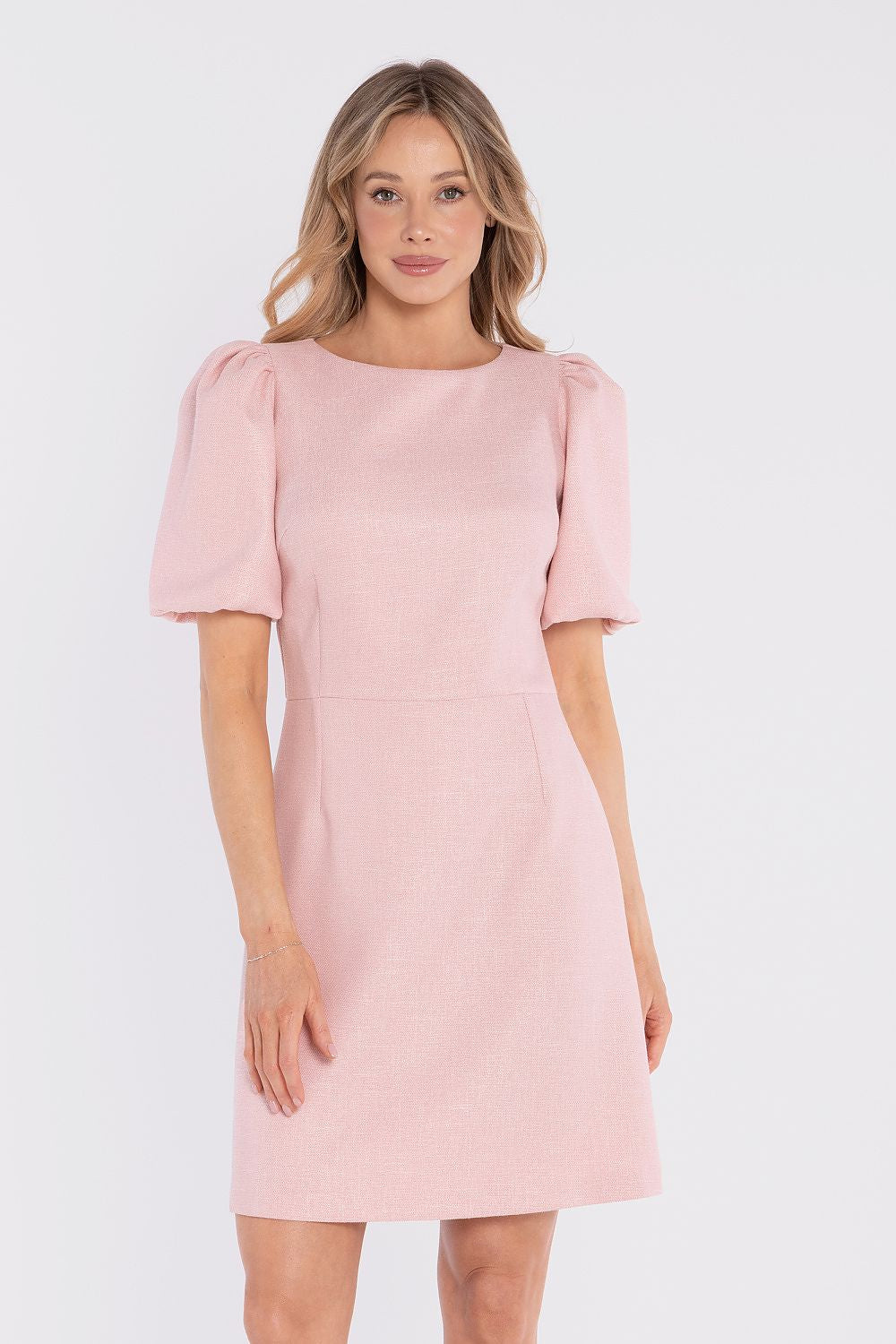 mini dress puff sleeves structured elegant silhouette-pink-2