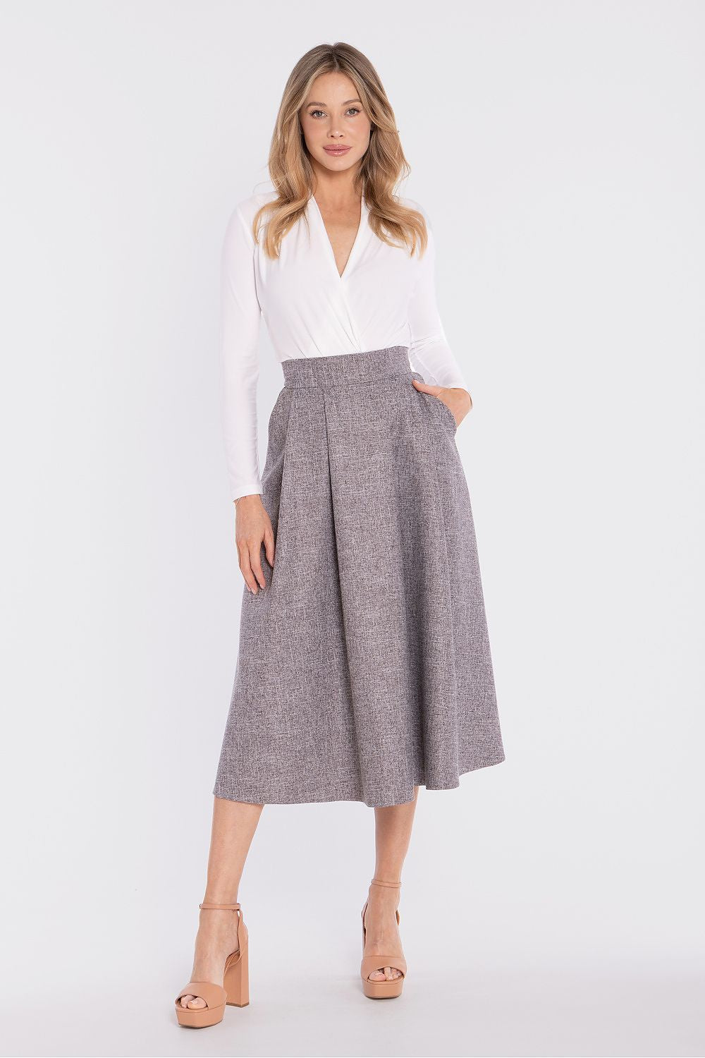  midi flared skirt high waist elegant silhouette-grey-2