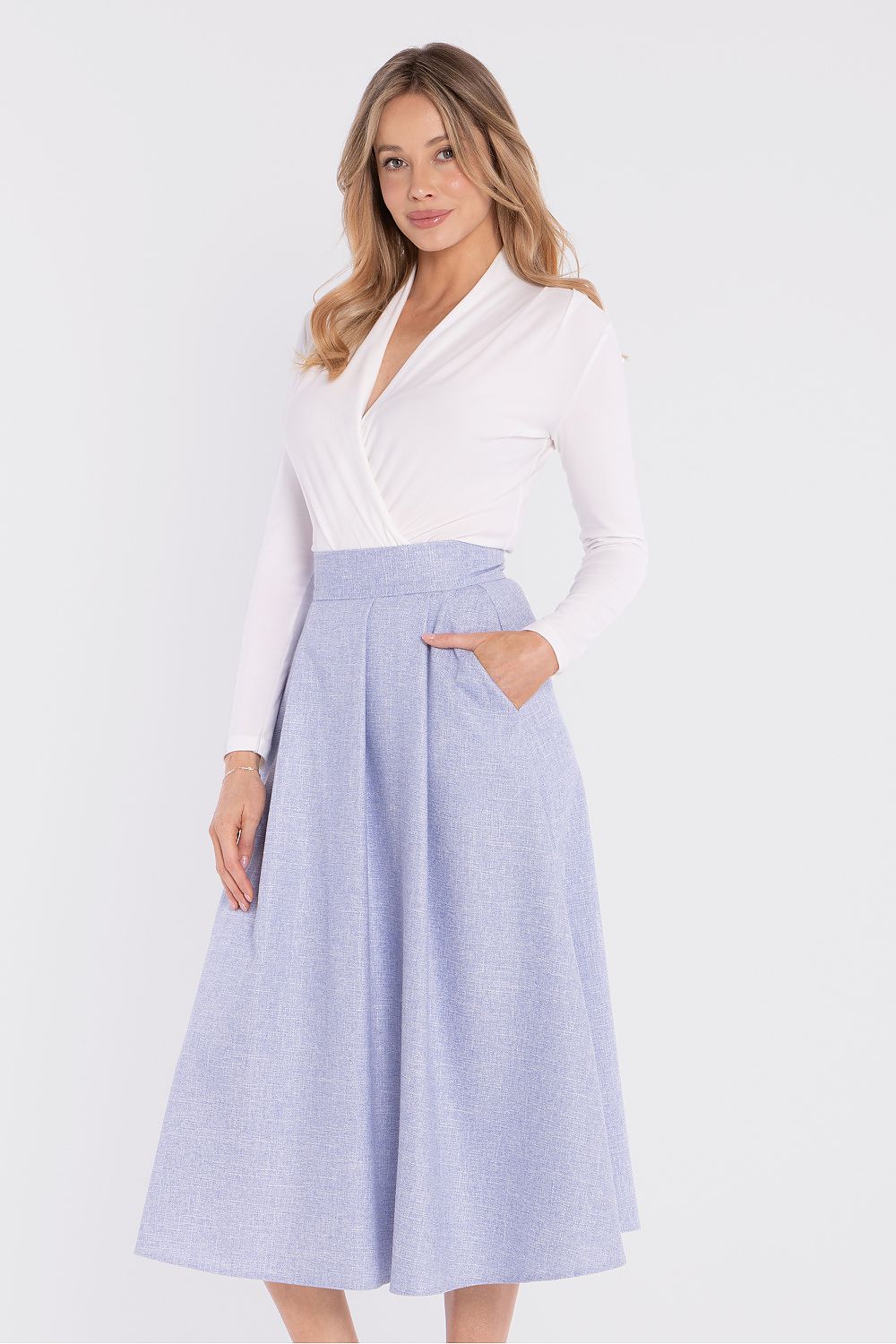  midi flared skirt high waist elegant silhouette-blue