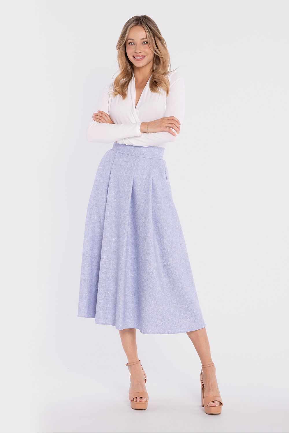 midi flared skirt high waist elegant silhouette-blue-2