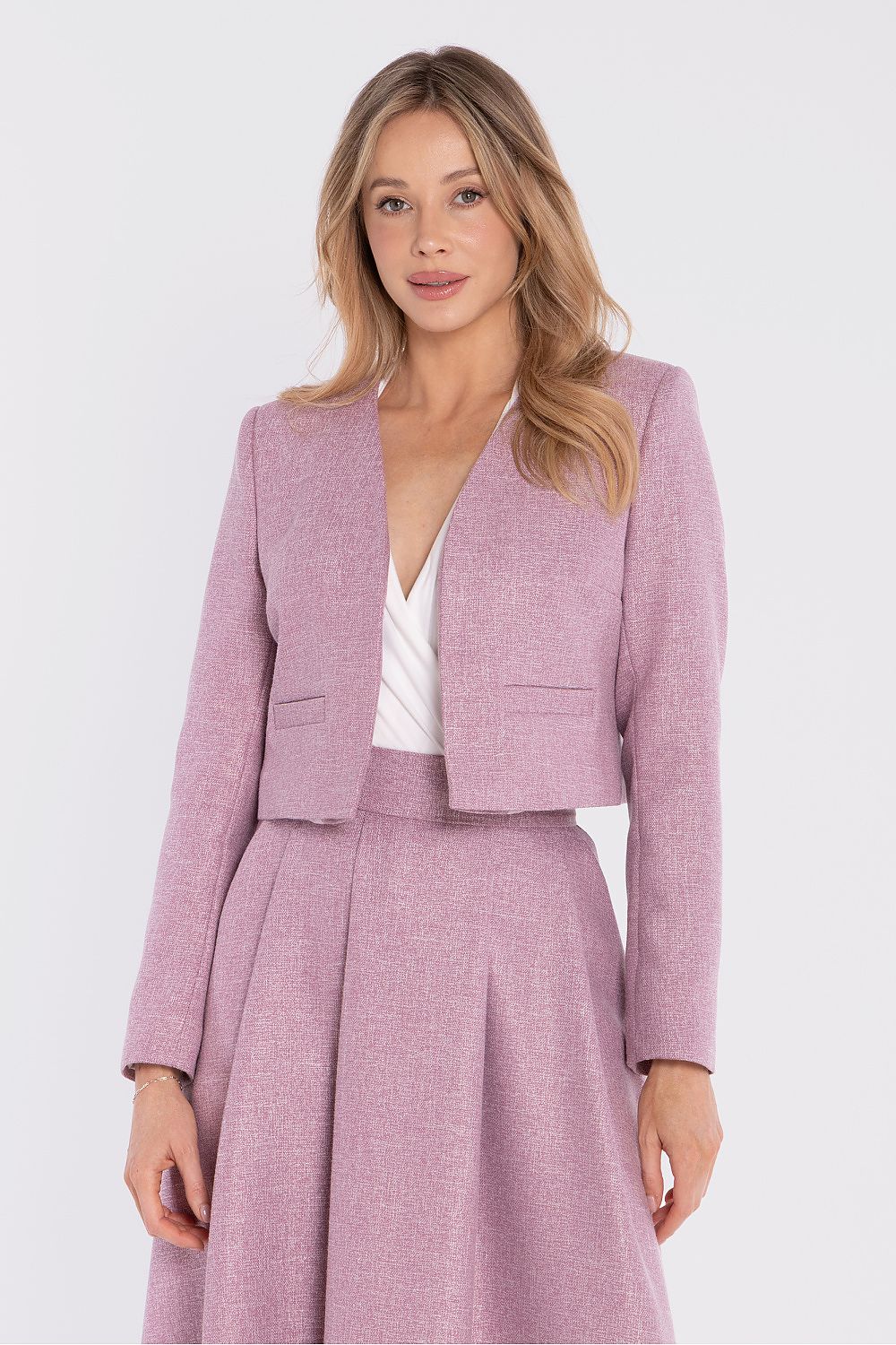 women's blazer collarless modern silhouette-pink