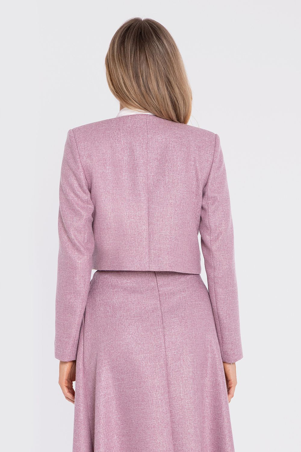 women's blazer collarless modern silhouette-pink-rear-view