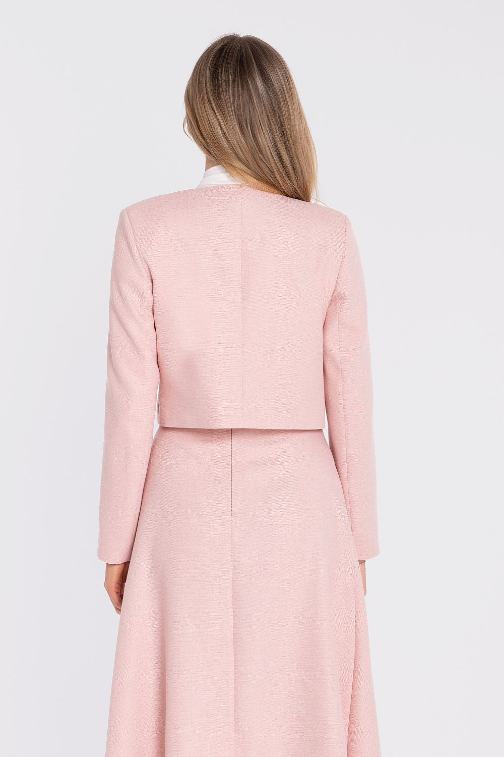 women's blazer collarless modern silhouette-pink-2-rear-view