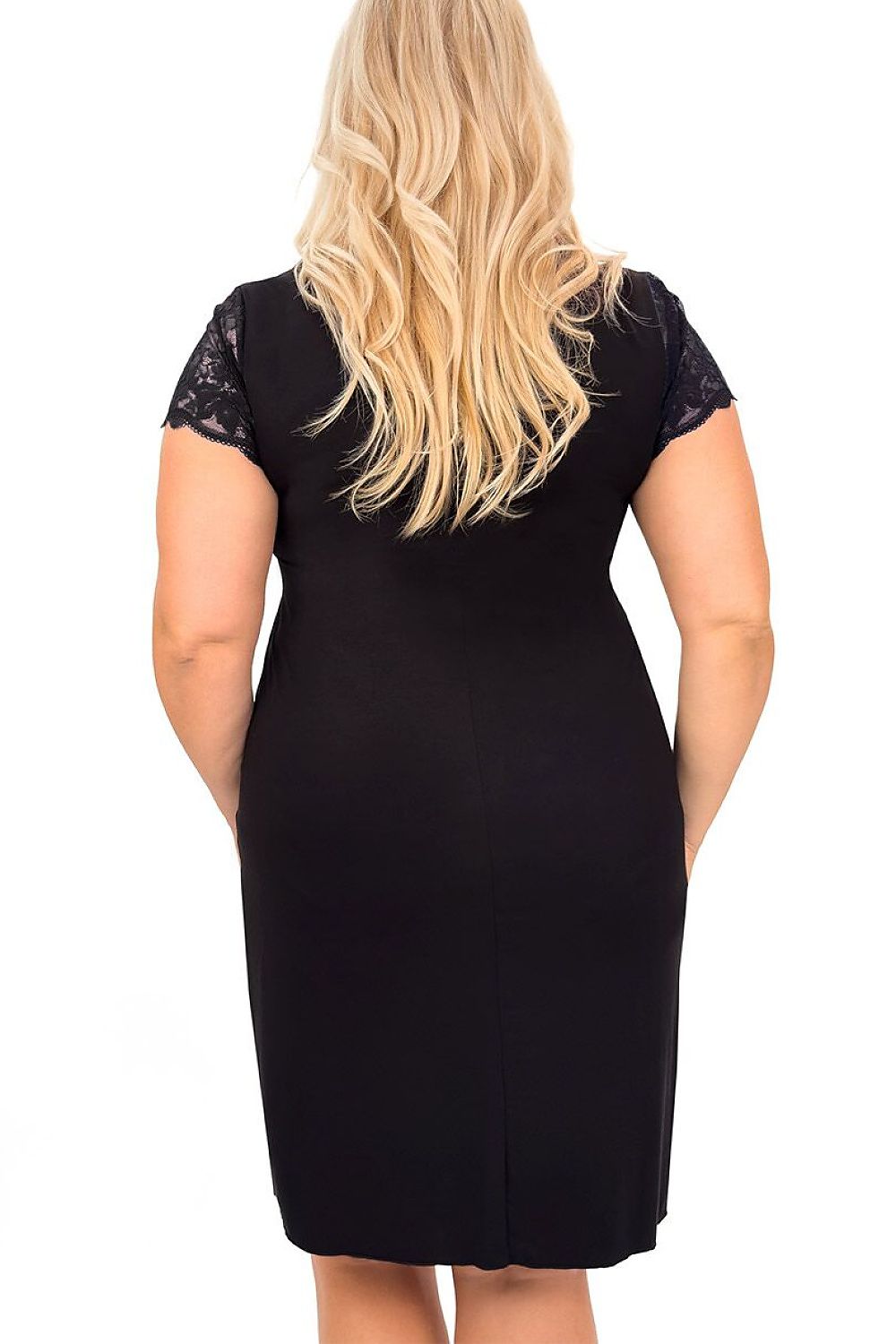 Black dress with lace sleeves on a white background