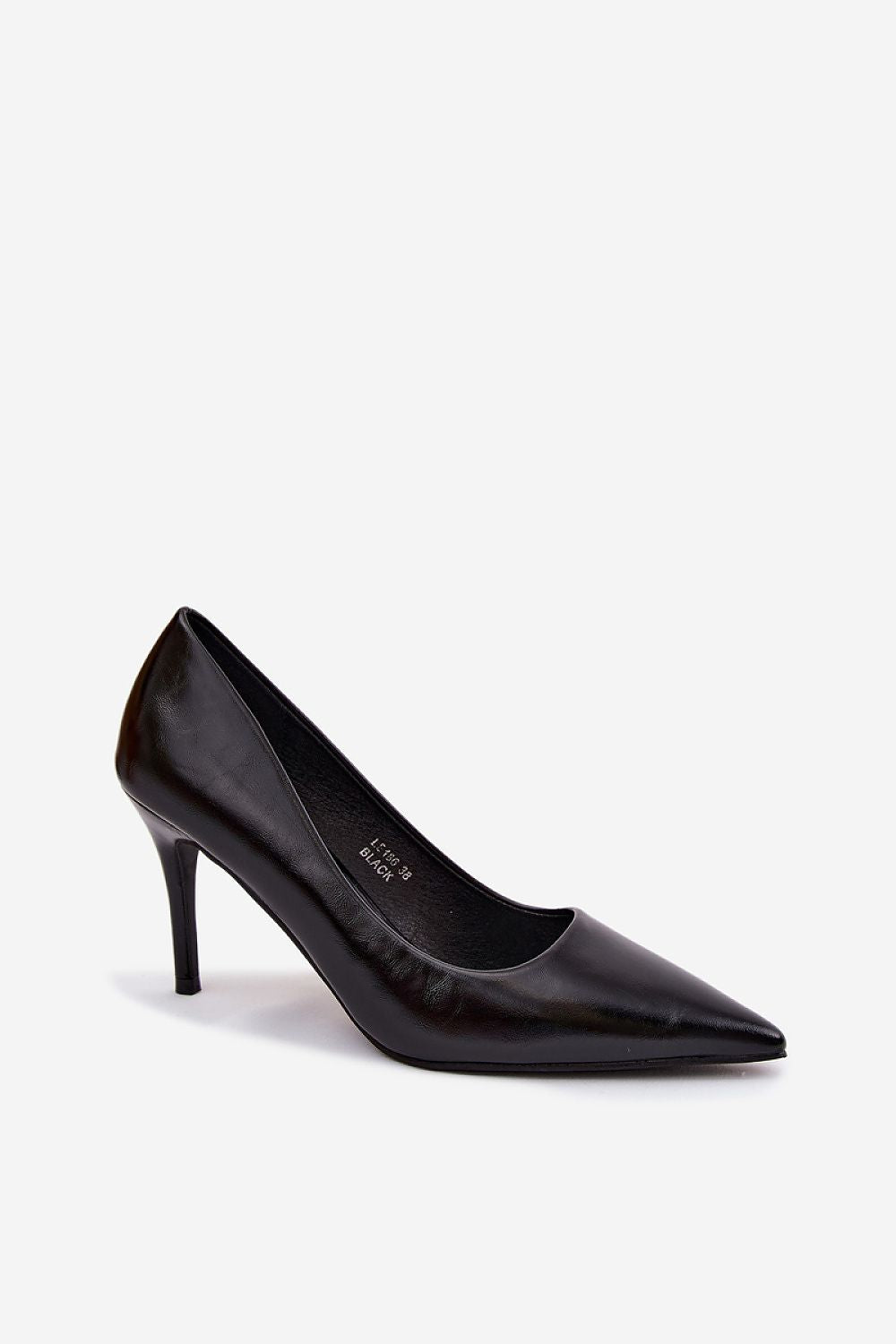 Black high-heeled shoe on a white background