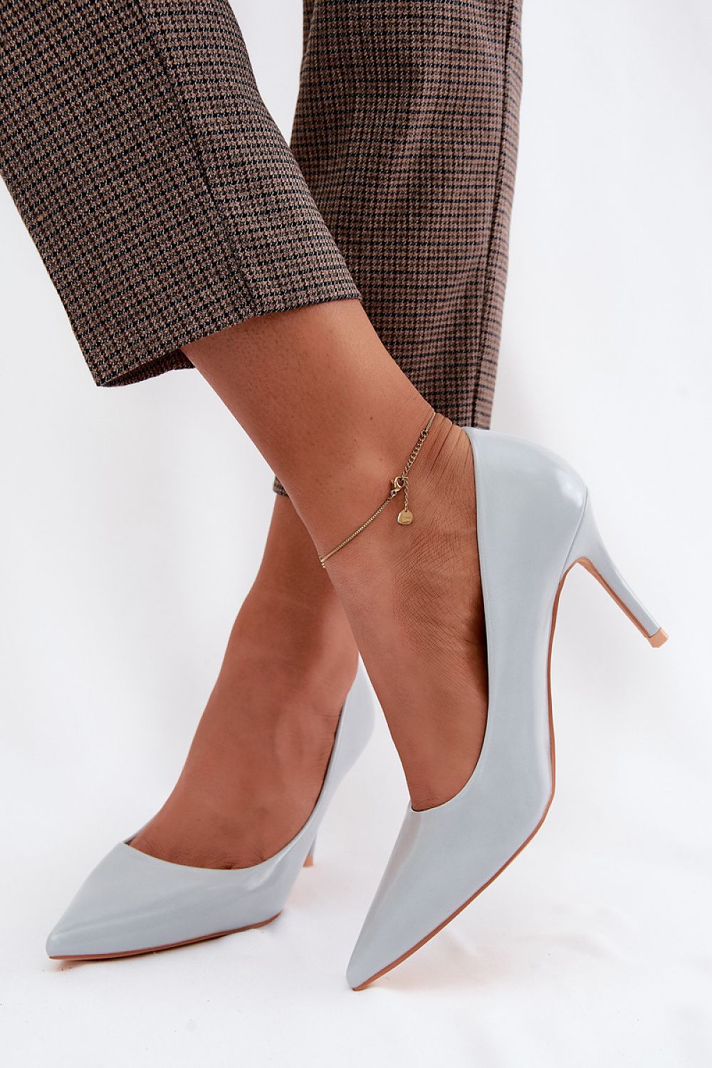  Blue patent stiletto heels with elegant pointed toe design