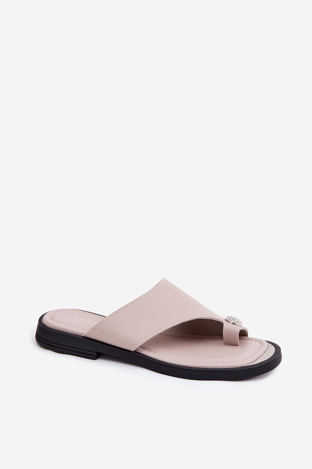  Beige natural leather slide sandals with elegant decorative detail-2