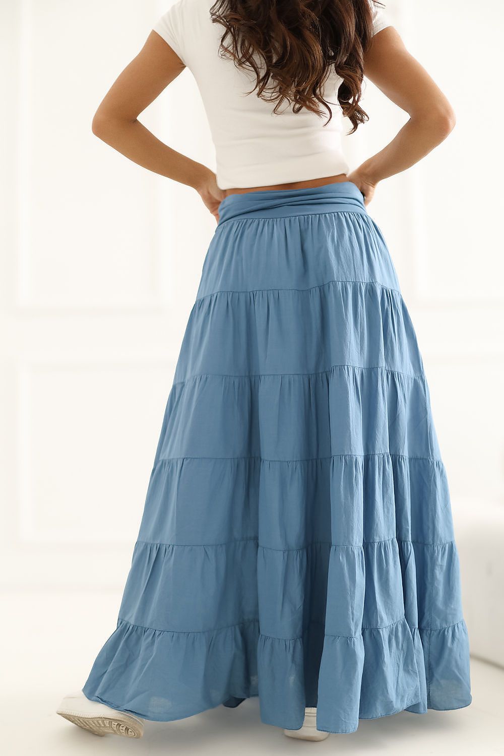  boho tiered maxi skirt with flowing silhouette and romantic ruffle hem-blue