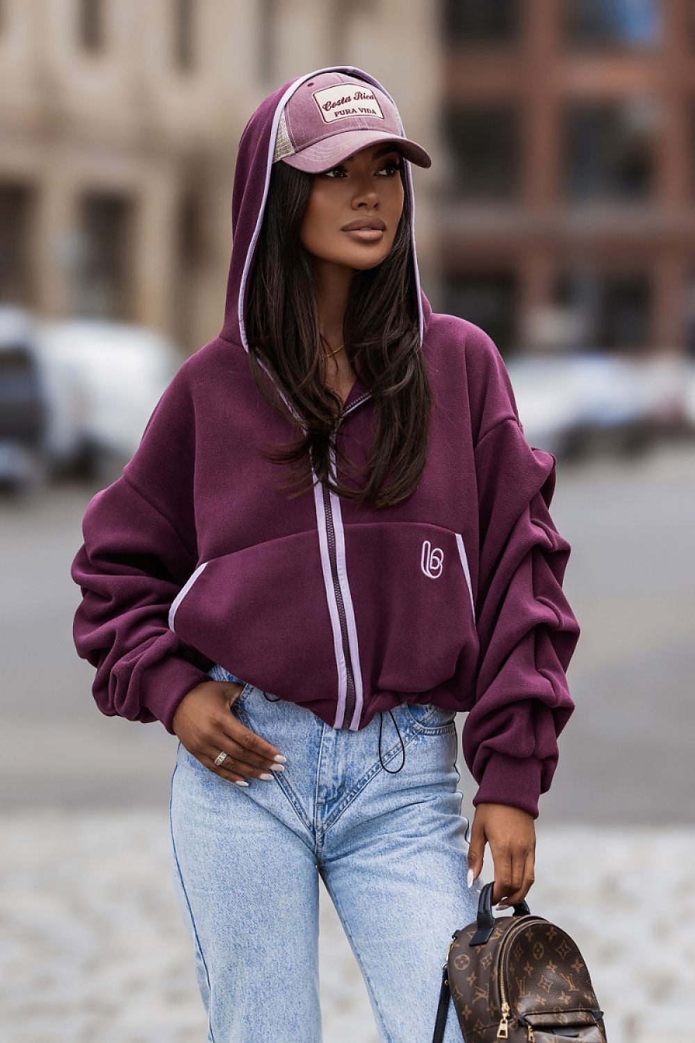 Soft violet women's fleece sweatshirt perfect for everyday casual wear. 