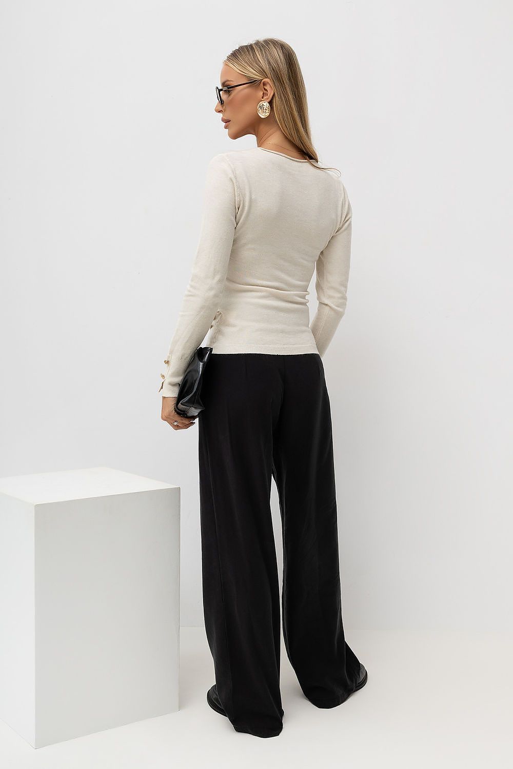  lightweight wrap front jumper with decorative sleeve buttons