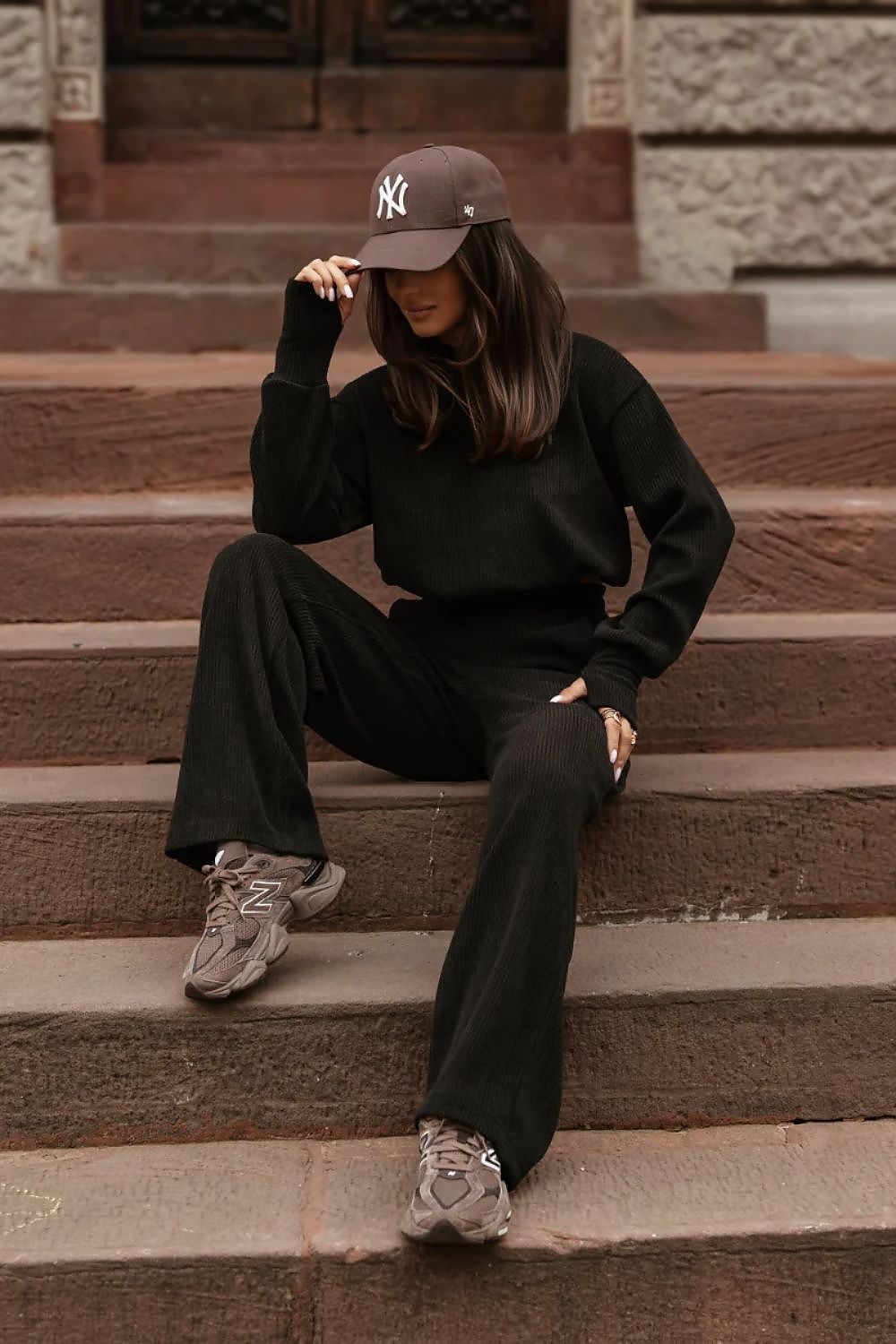Black women's matching two-piece outfit for smart-casual occasions