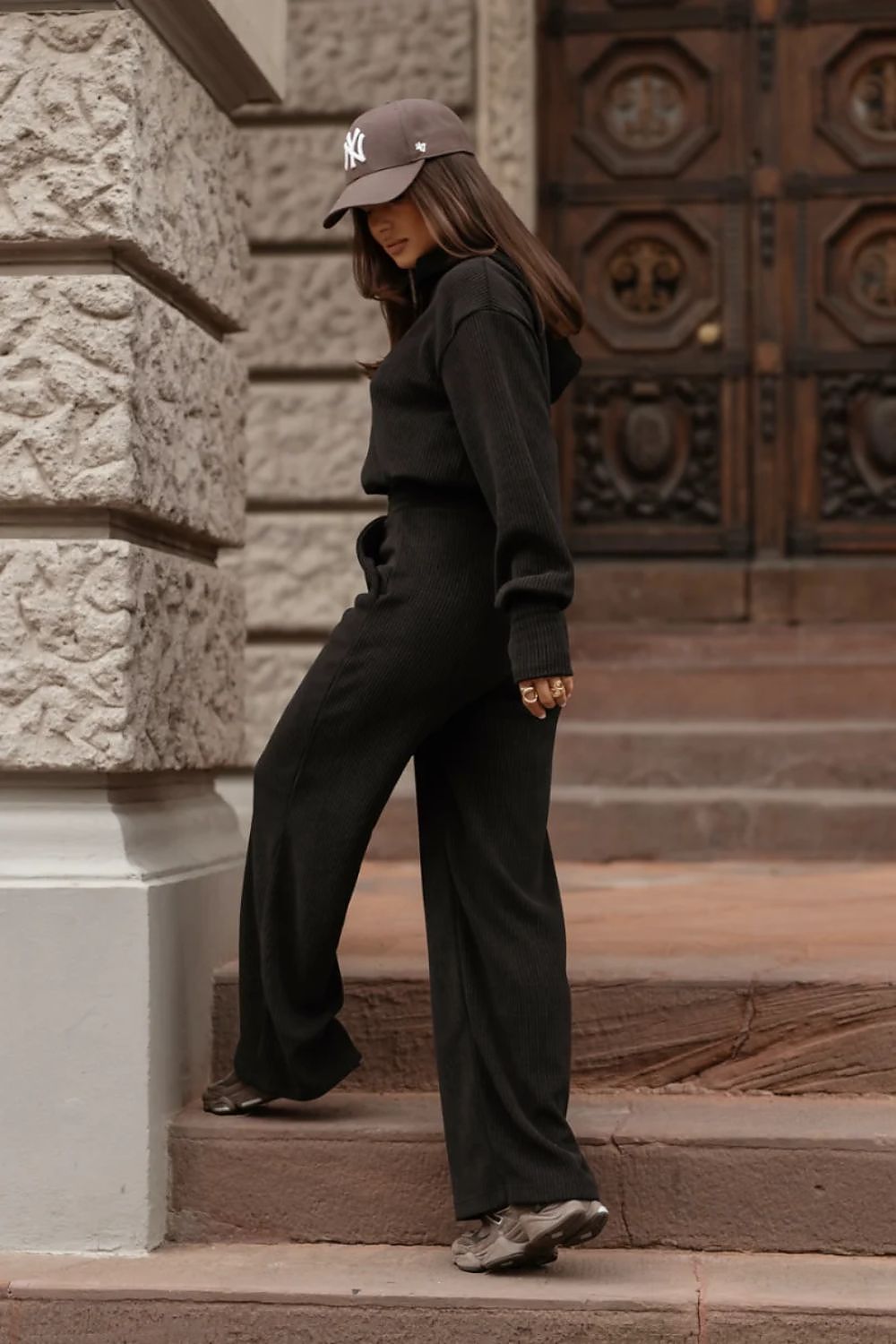 Black women's matching two-piece outfit for smart-casual occasions-rear-view
