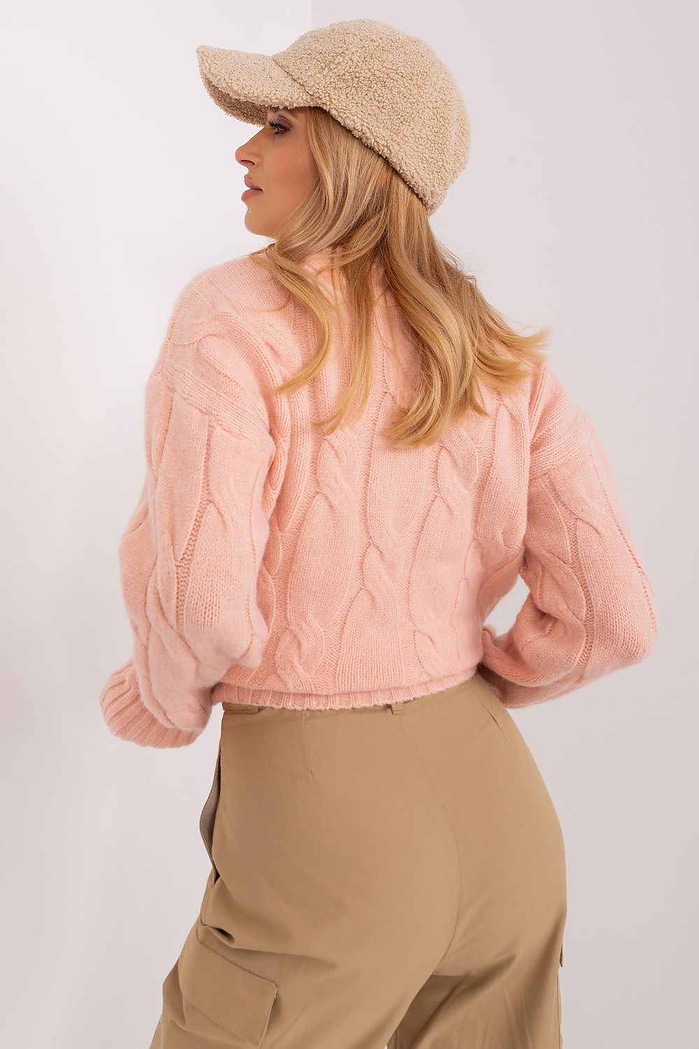  Women's braided knit sweater with textured pattern and long sleeves