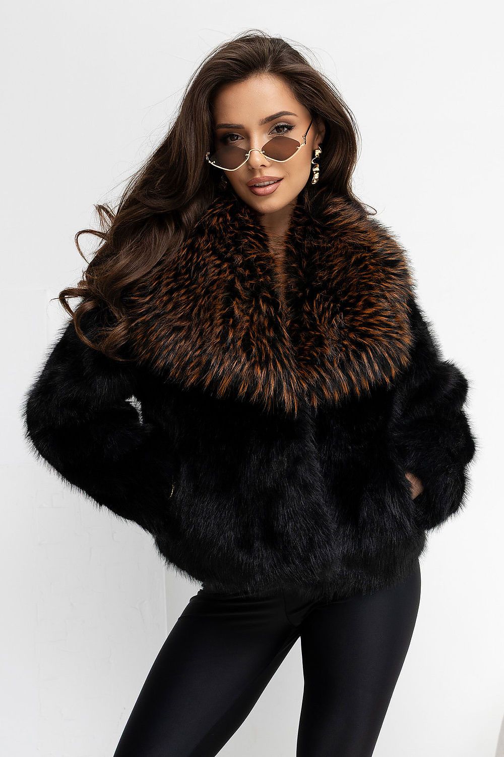  Isolde black short coat with striking faux fur-style collar