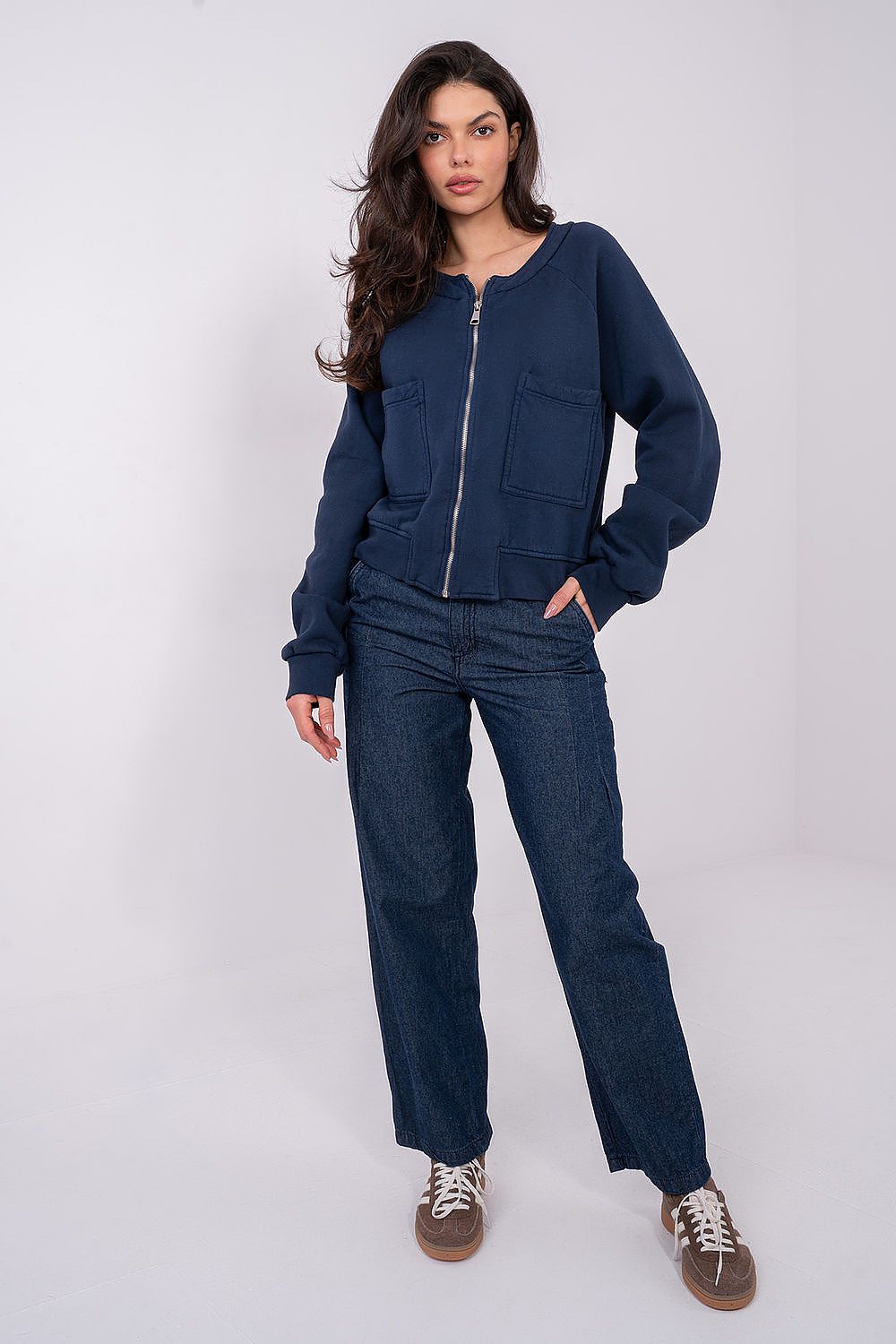  Darcy navy women's insulated zip-up sweatshirt with patch pockets