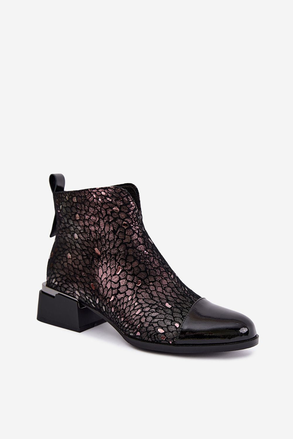 Women's black leather and suede ankle boots with block heel
3.