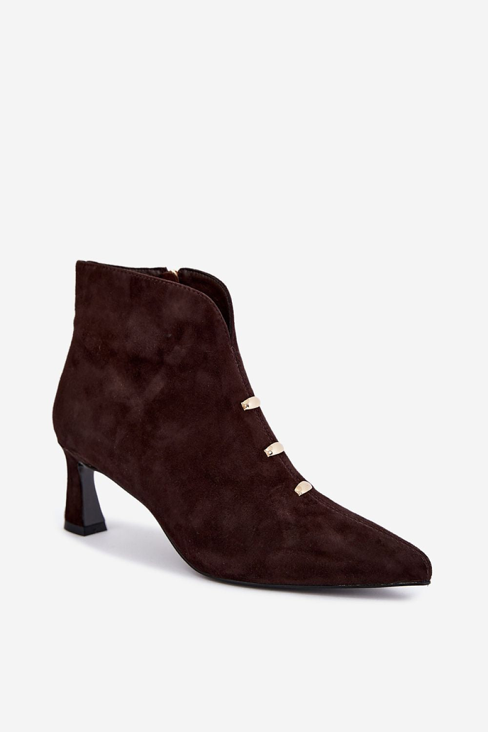 Women's brown suede pointed-toe ankle boots with block heel-3