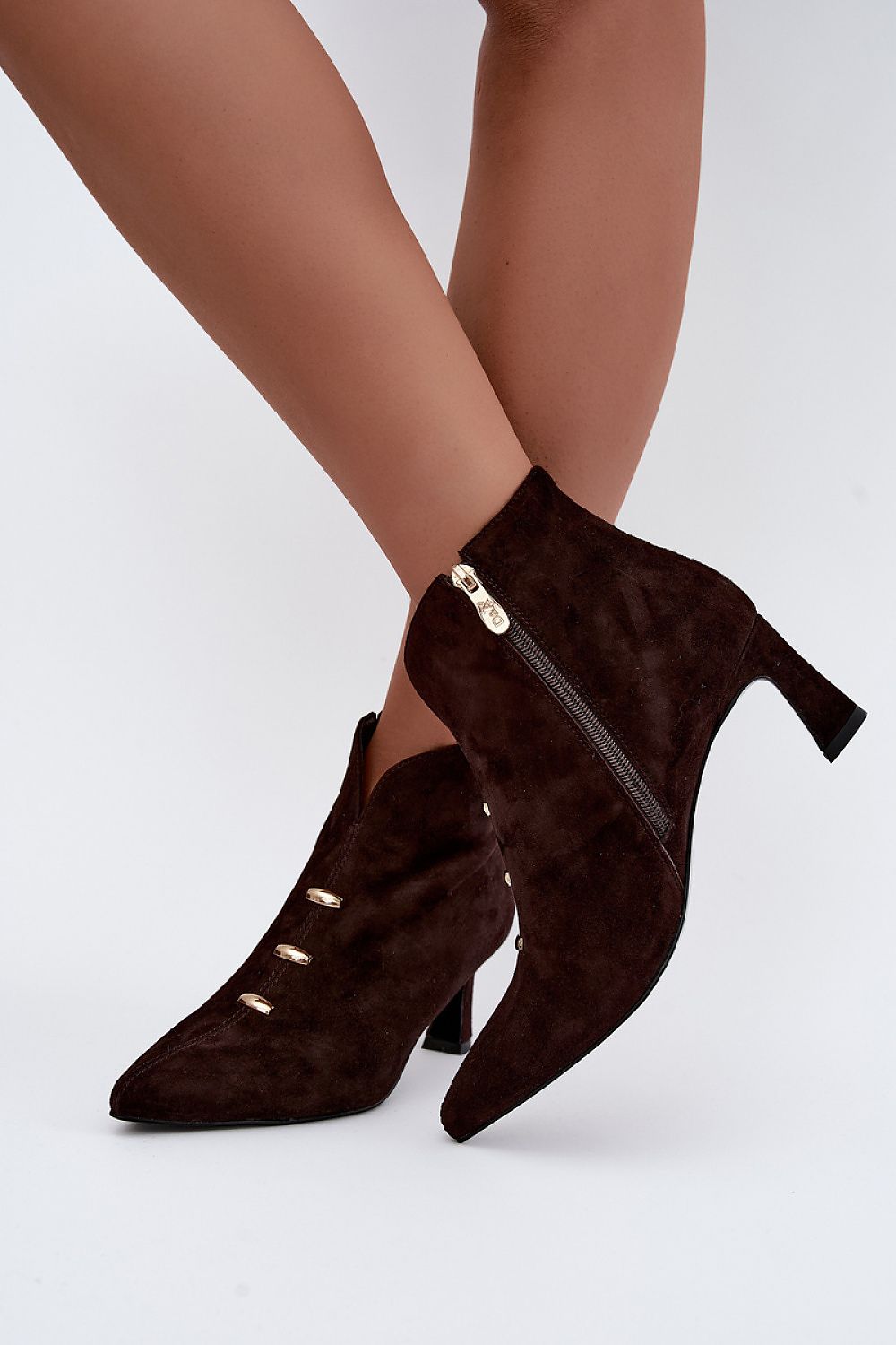Women's brown suede pointed-toe ankle boots with block heel-2