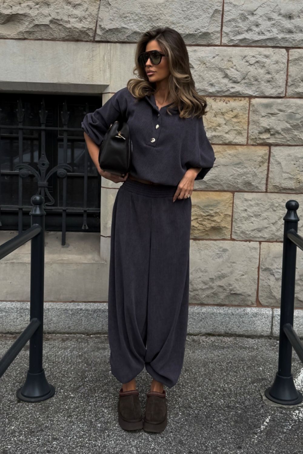 Grey women's two-piece co-ord featuring a long-sleeved sweatshirt and elasticated waist trousers-2
