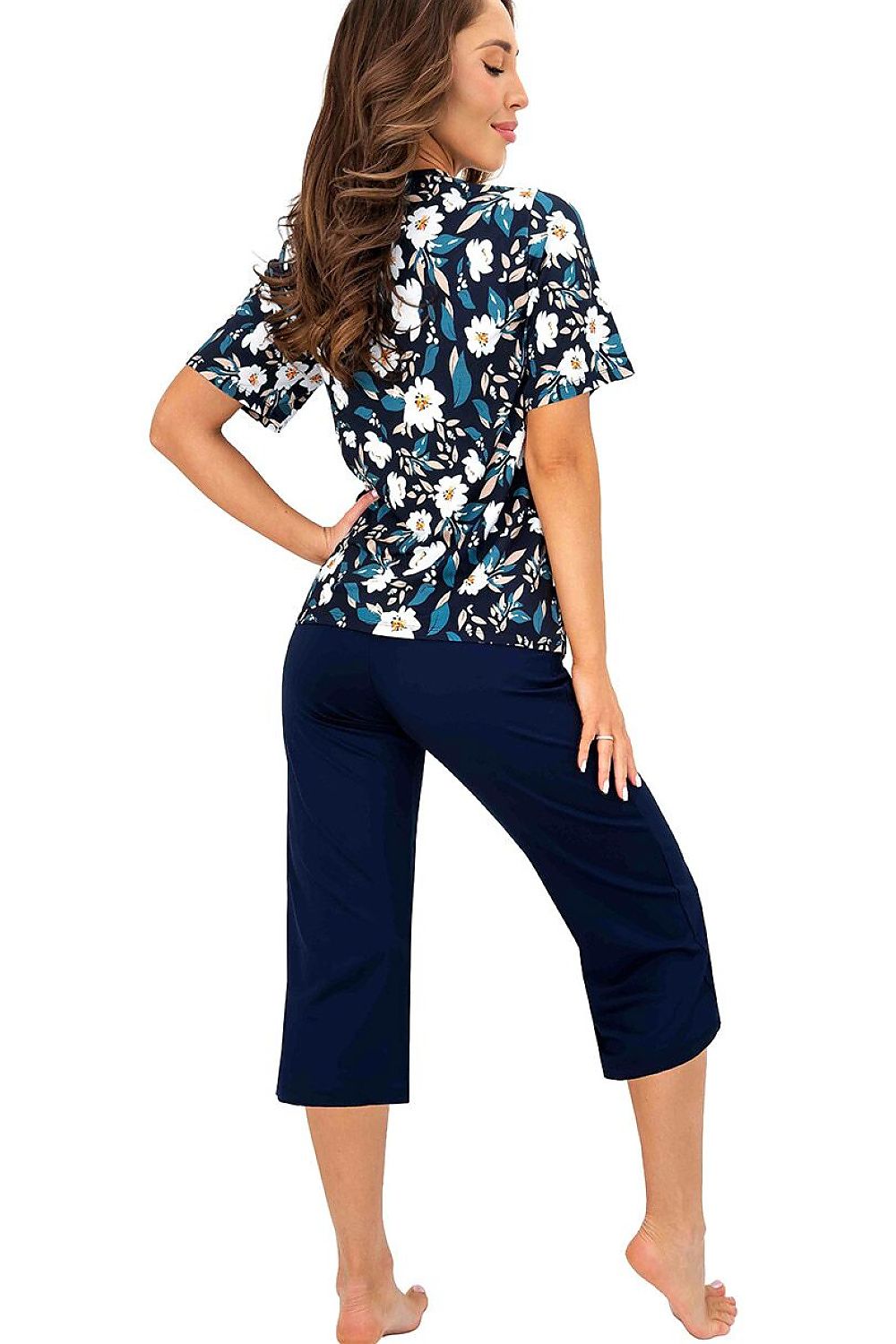 Navy women's viscose nightwear featuring a delicate floral print and comfortable cropped pyjama bottoms rear view
