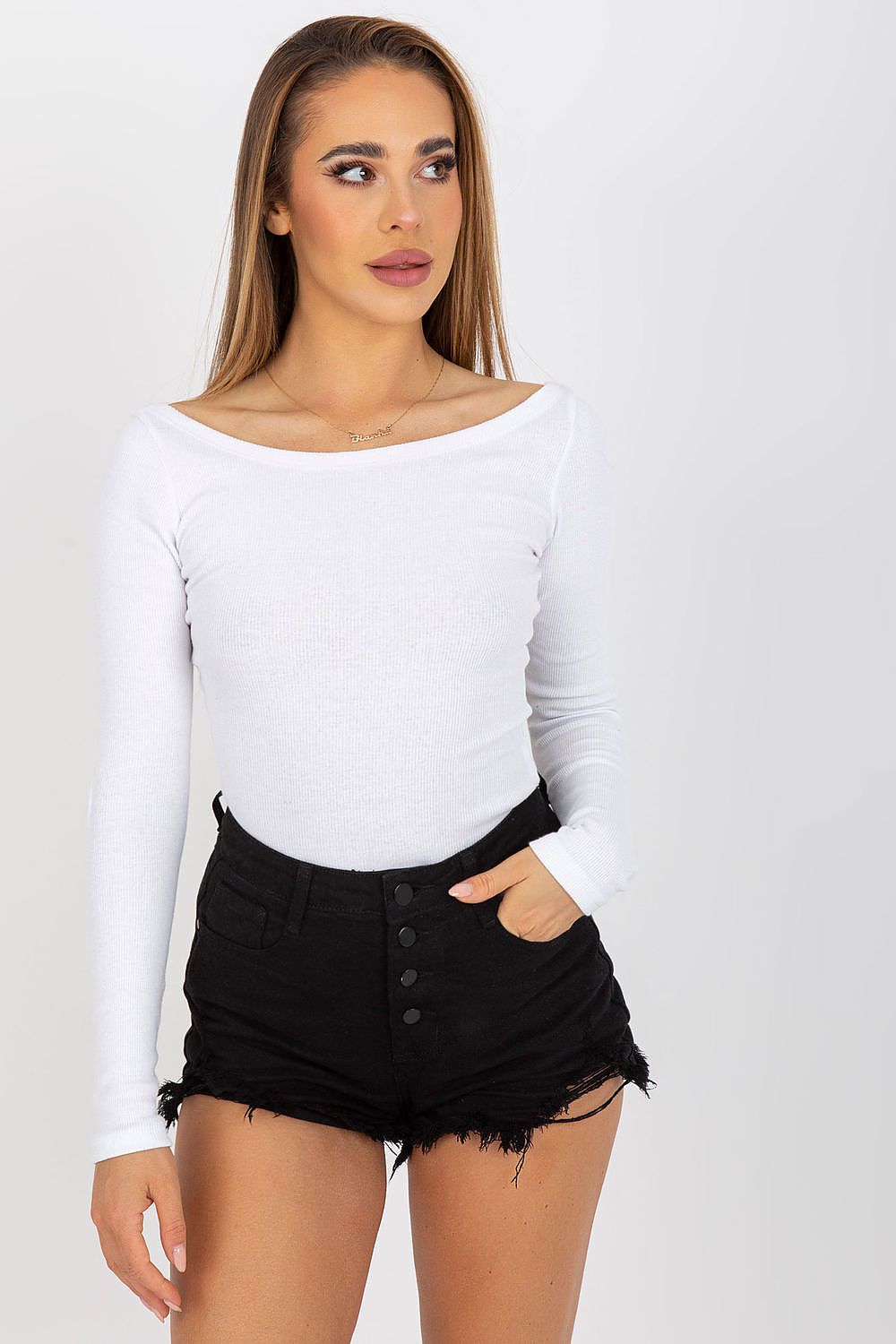  White Elegant Cutout Boatneck Top – Front View