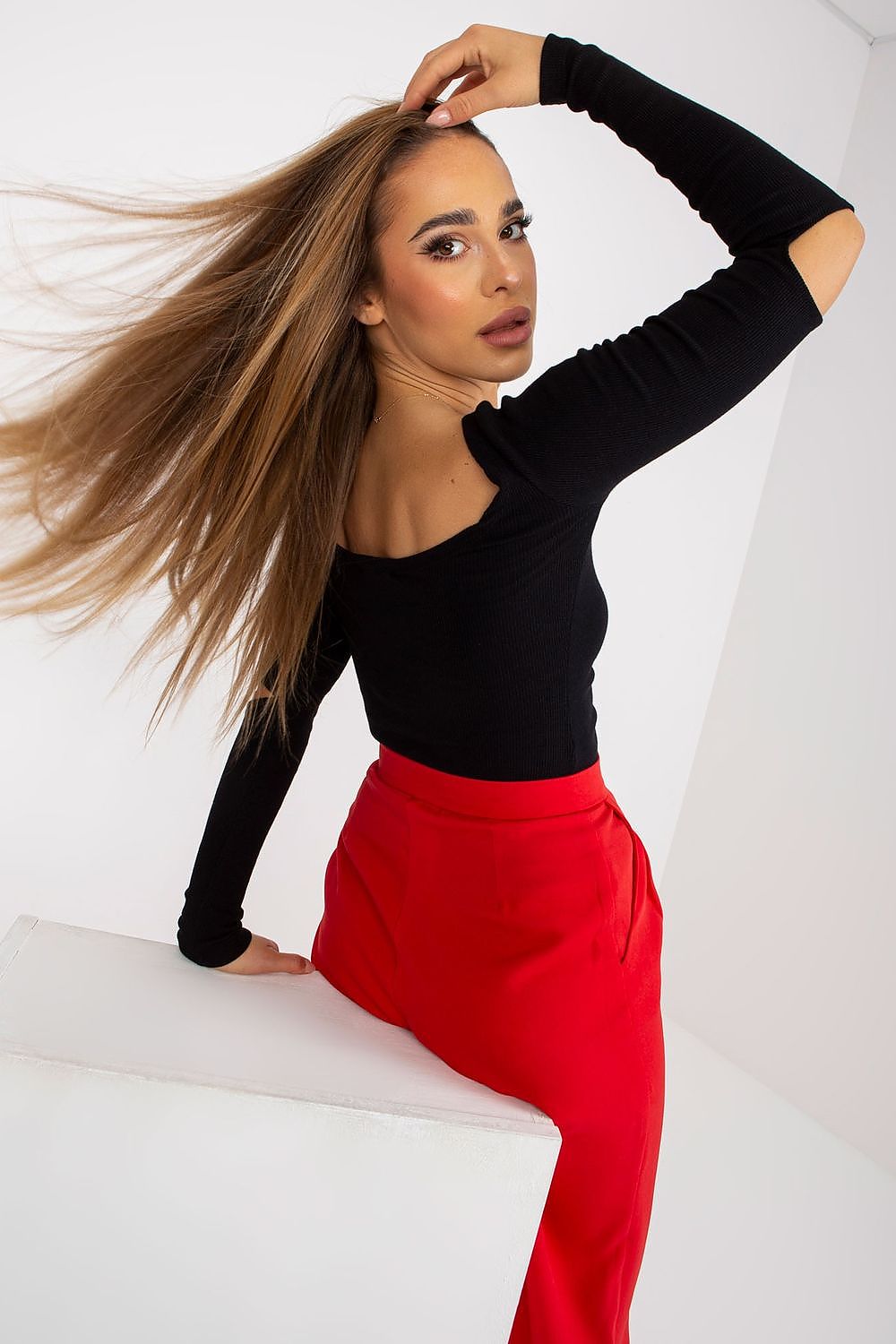 Black Elegant Cutout Boatneck Top – Back View 2