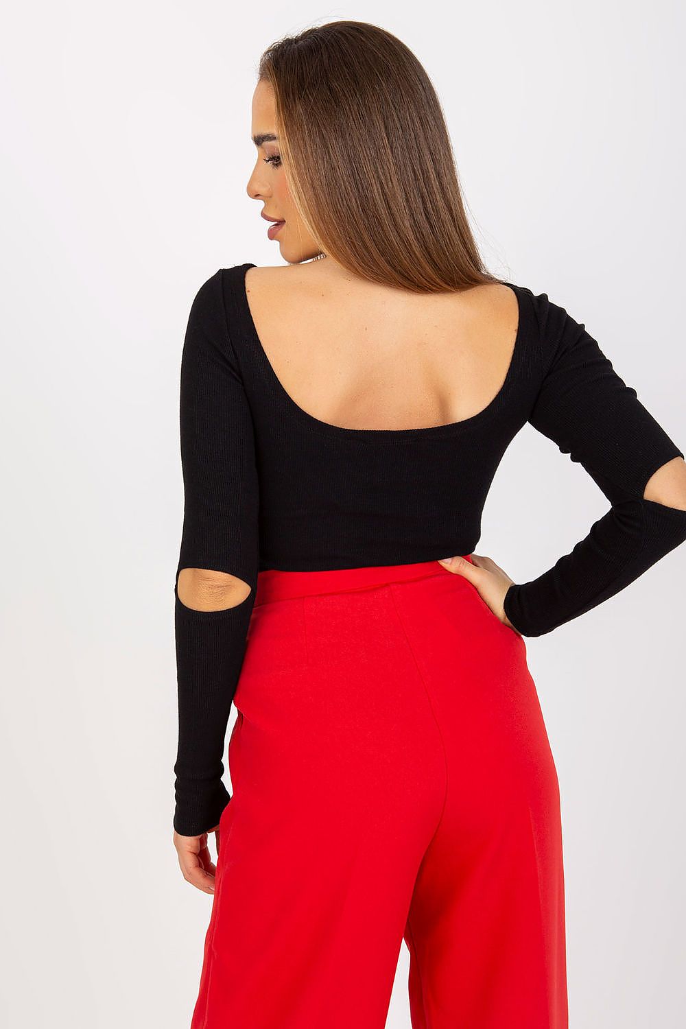 Black Elegant Cutout Boatneck Top – Back View