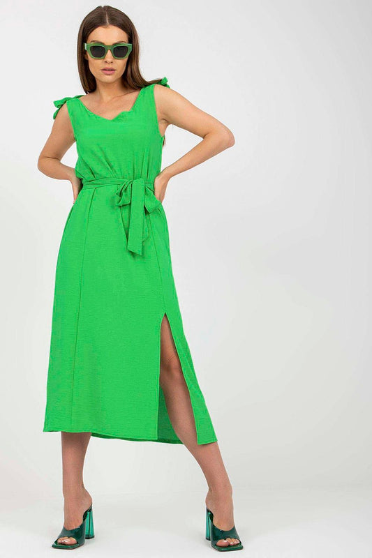 Green Sunset Charm Tie-Strap Dress – Front View 