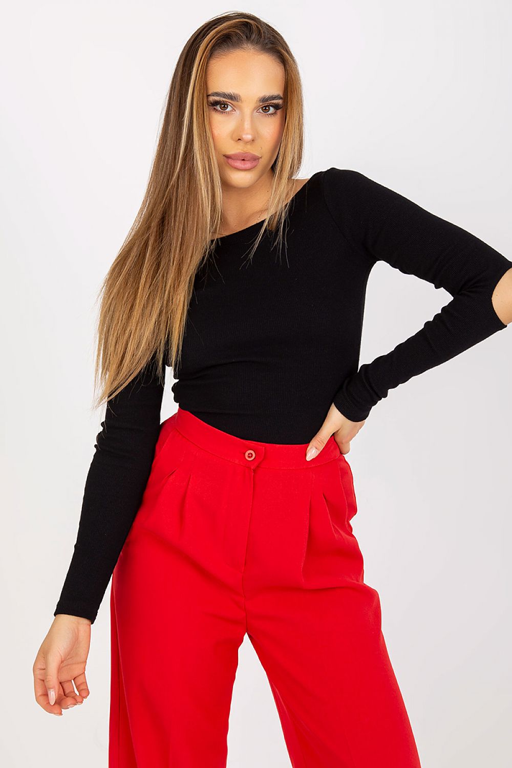  Black Elegant Cutout Boatneck Top – Front View