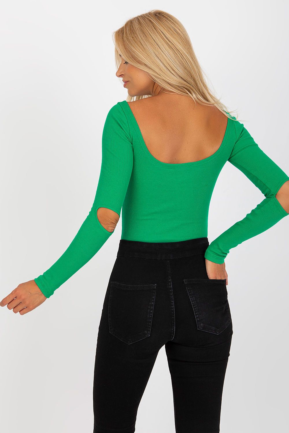 Green Elegant Cutout Boatneck Top – Back View