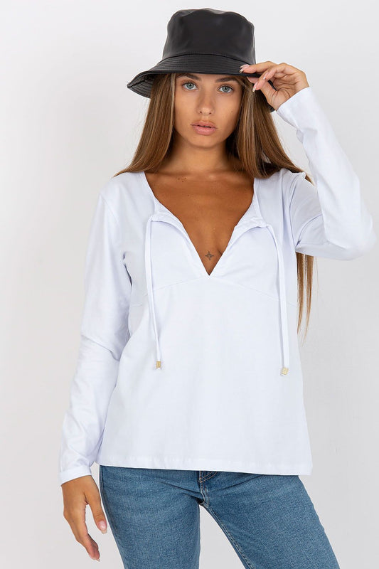  White Lace-Up Deep V Blouse – Front View