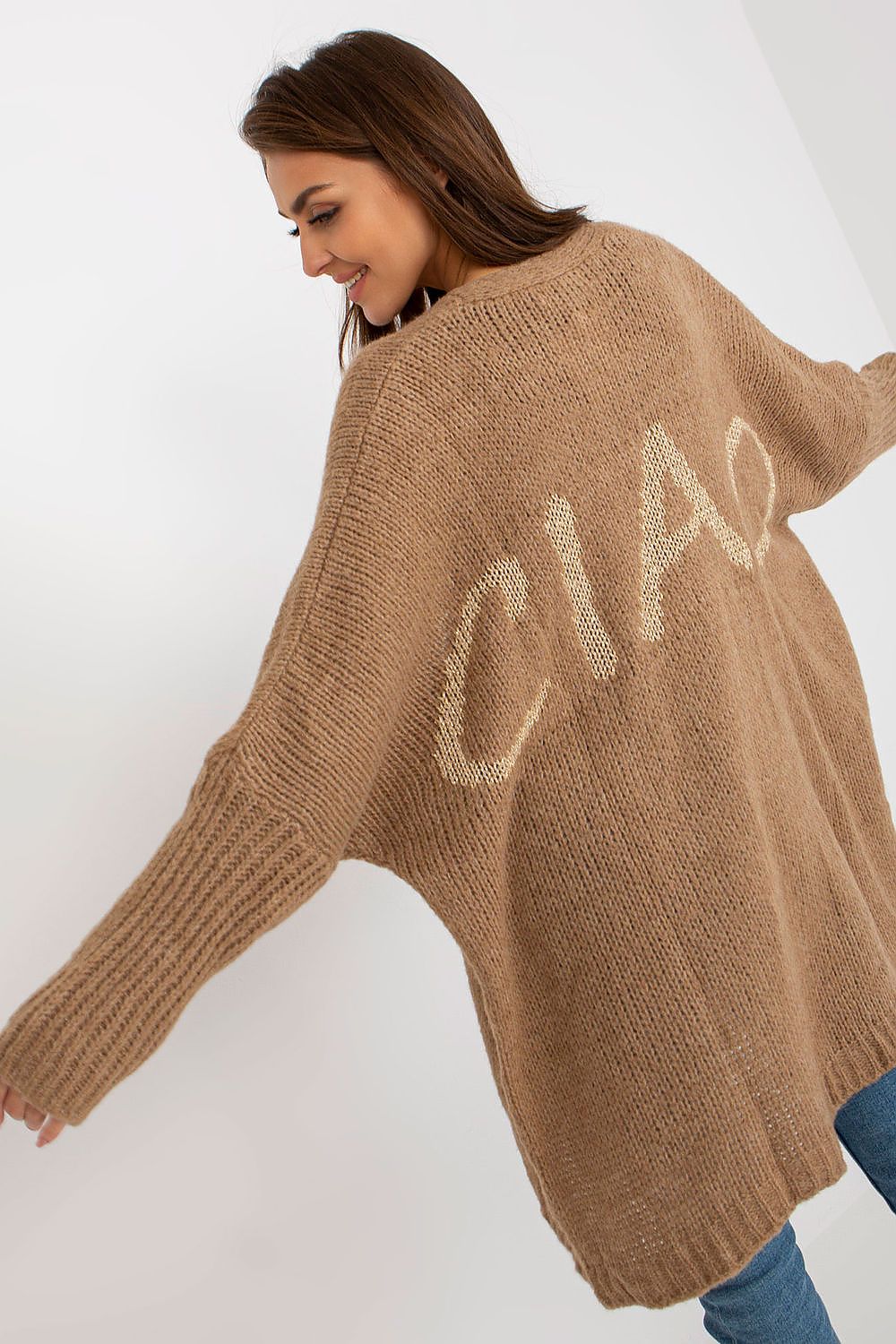  Women’s beige open cardigan with contrasting CIAO lettering