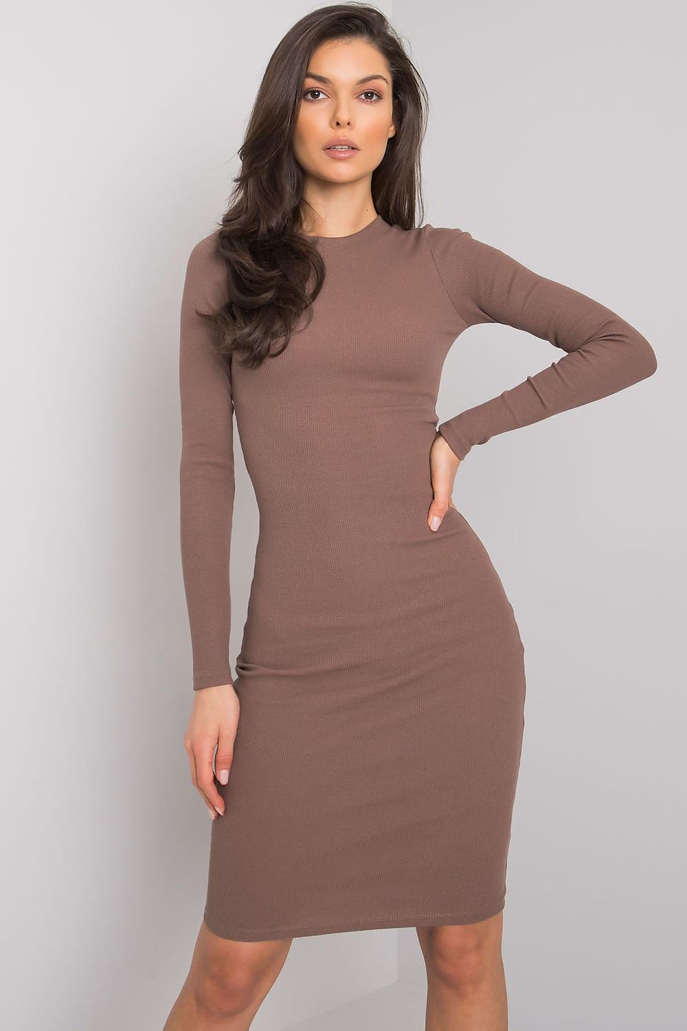 Brown Essential Pencil Fit Dress – Detail Shot