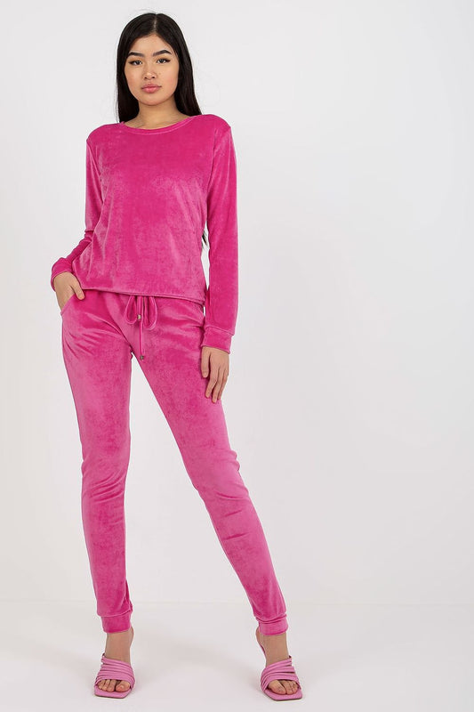“Pink Velour Lounge Luxe Set, front view”